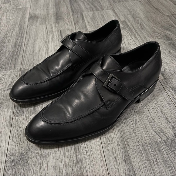 Giorgio Armani Classic Black Leather Buckle Strap Shoes Made in Italy
